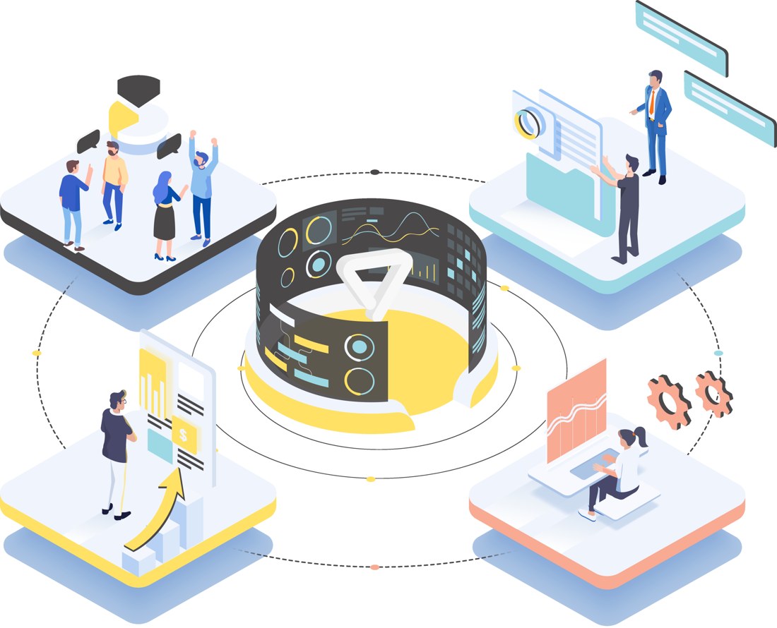 Chyma illustration of connected teams, business systems and digital services