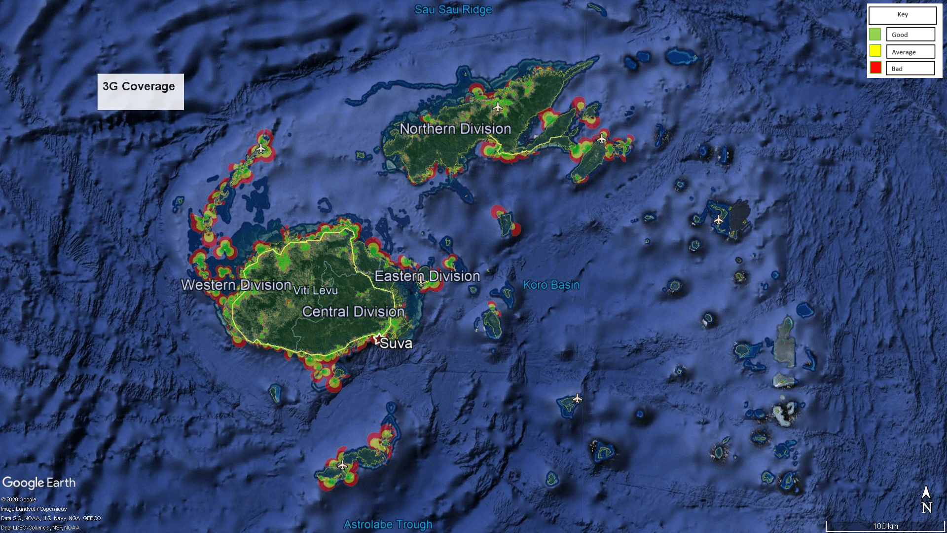 Vodafone Fiji Vodafone Fiji Coverage Map Heat Map for 2G, 3G and 4G