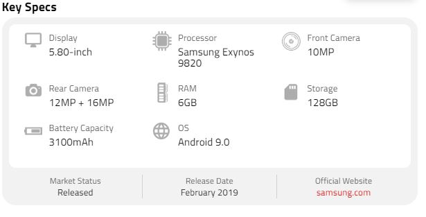 Samsung Galaxy S10e specs