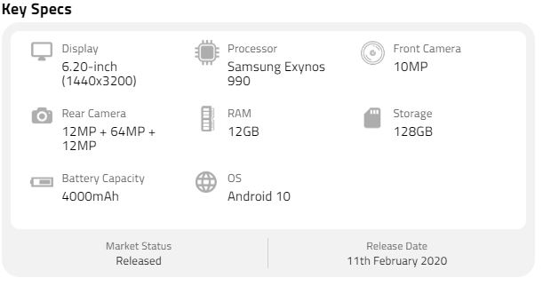 Samsung Galaxy S20 specs